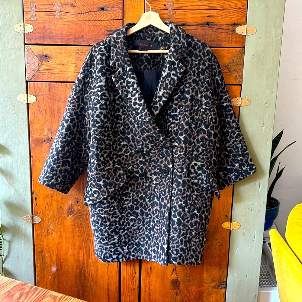 COACH Wool Animal Print Mohair Double Breasted Coat - Runway Style